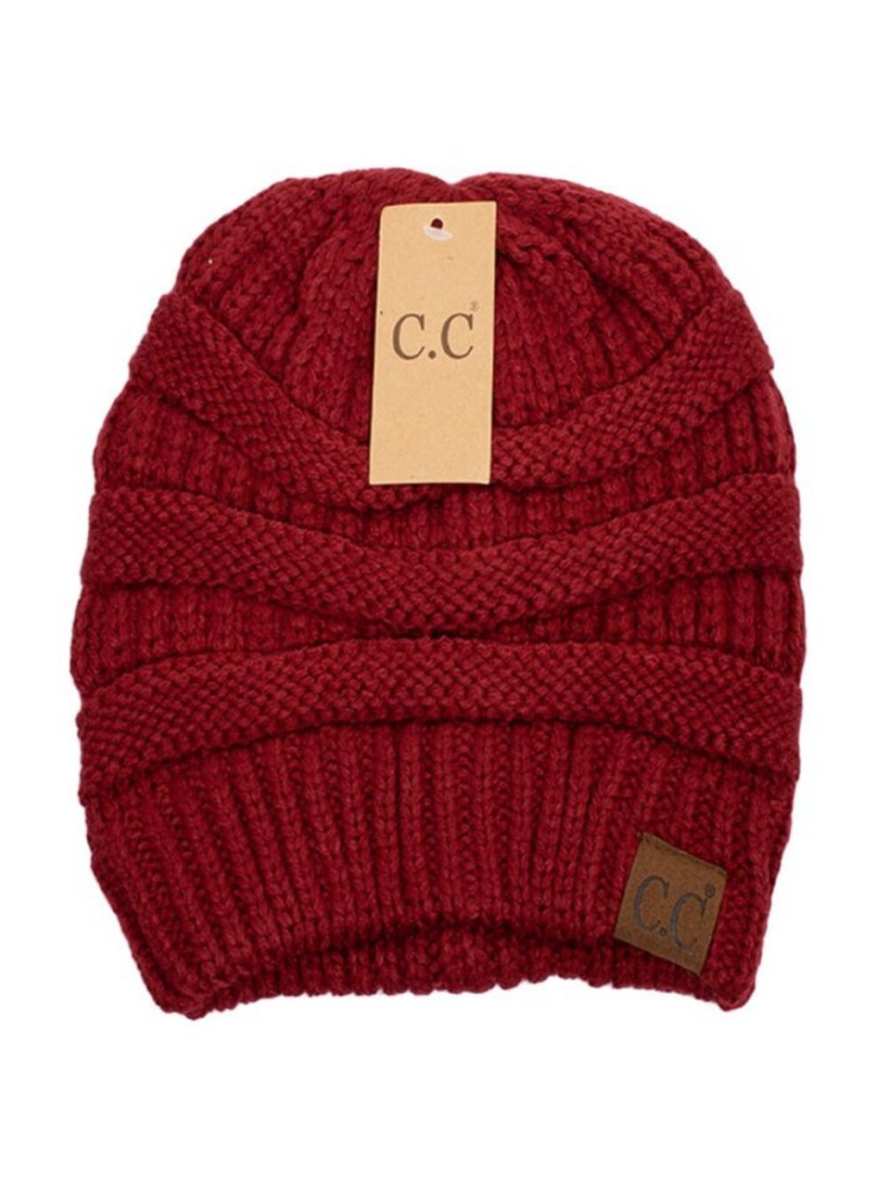 Authentic C.C Exclusives Cable Knit Beanie Hat Burgundy